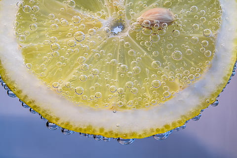 Lemon Slice, beverage, bubble, citrus, citrus fruit, clear, close-up HD wallpaper