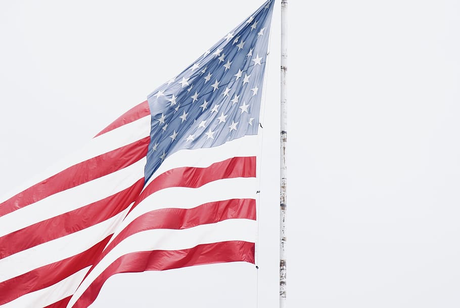 flag of USA on pole, emblem, flag pole, american flag, u.s.a.
