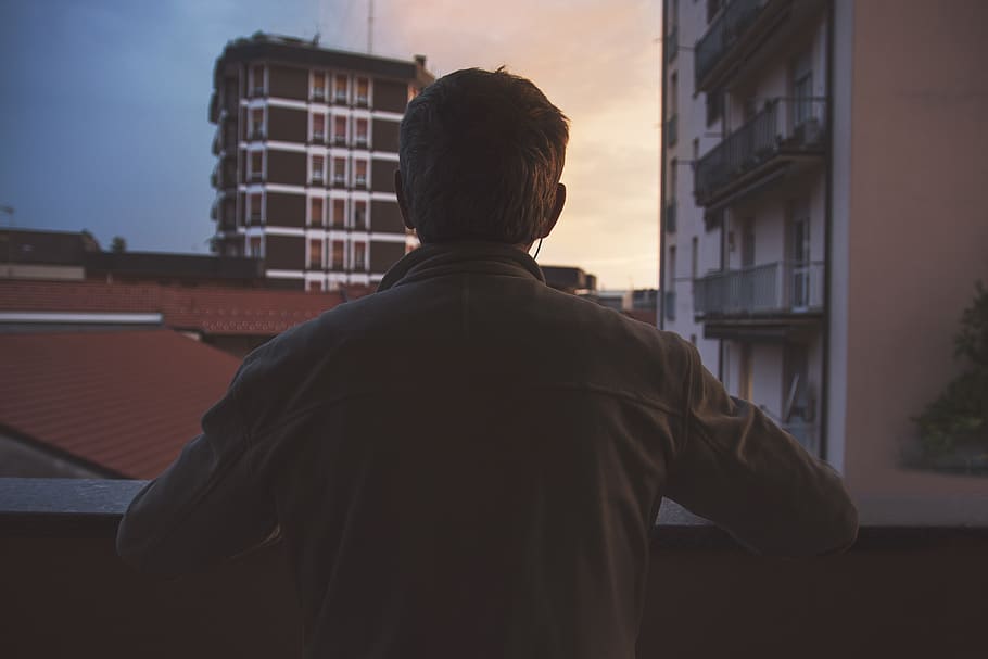 sunset, man, old, watching, elder, orange, sky, italy, window HD wallpaper