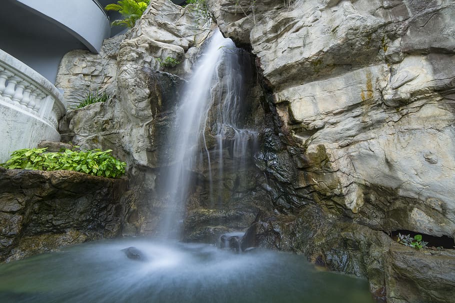 Waterfalls Near Green Grasses Photograph, environment, flow, landscape HD wallpaper
