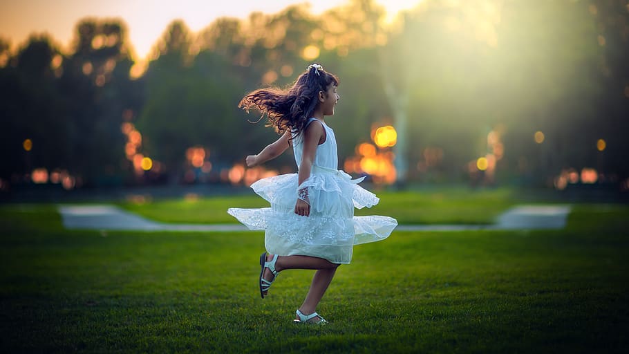 Happy girl in Dress.