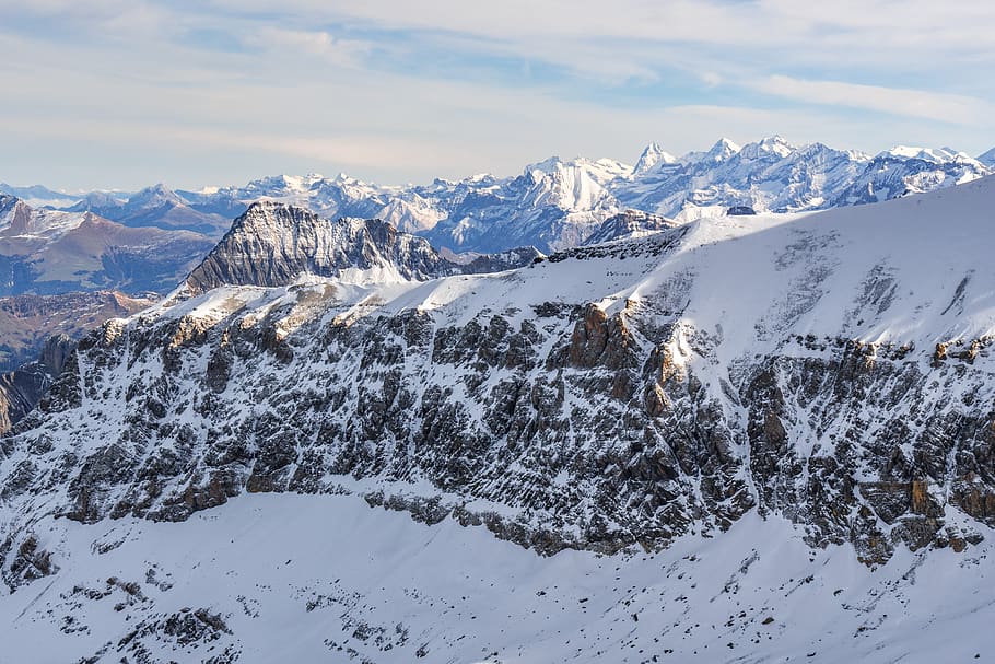 landscape, mountains, panorama, alpine, switzerland, snow, winter HD wallpaper