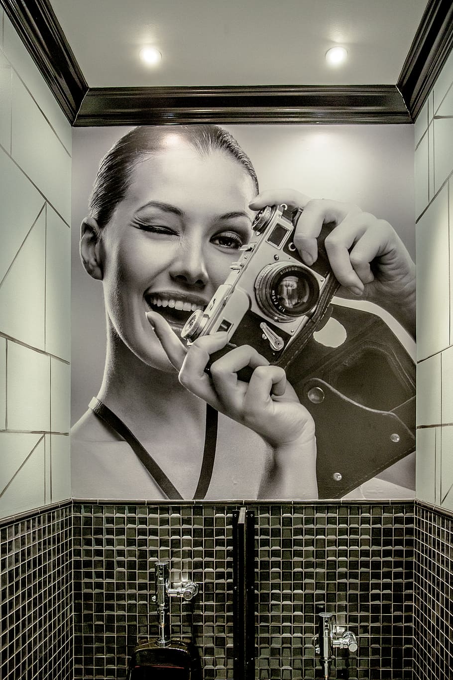 woman with camera, bathroom, ceiling, contemporary, design, faucet HD wallpaper