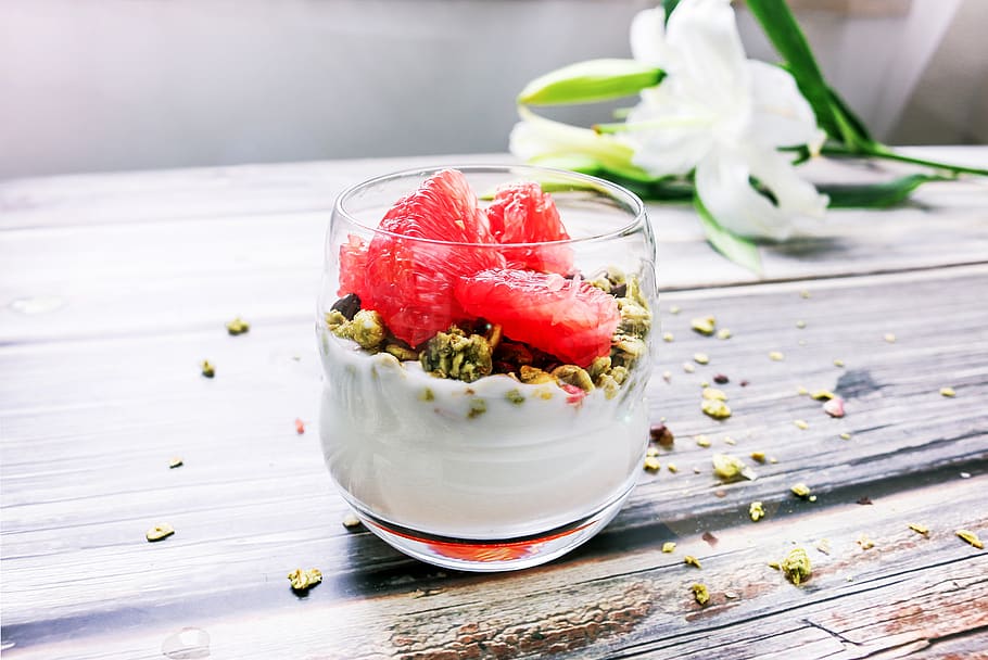 milk, grapefruit, cup, dried fruit, lily, food and drink, freshness HD wallpaper