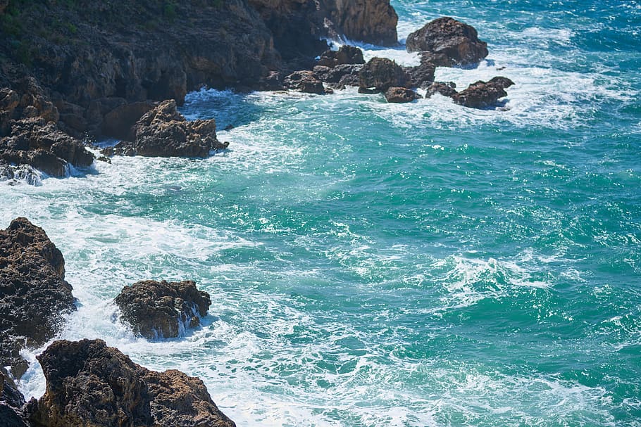 rocks, waves, wind, marine, ocean, adventure, wild, foam, beach HD wallpaper