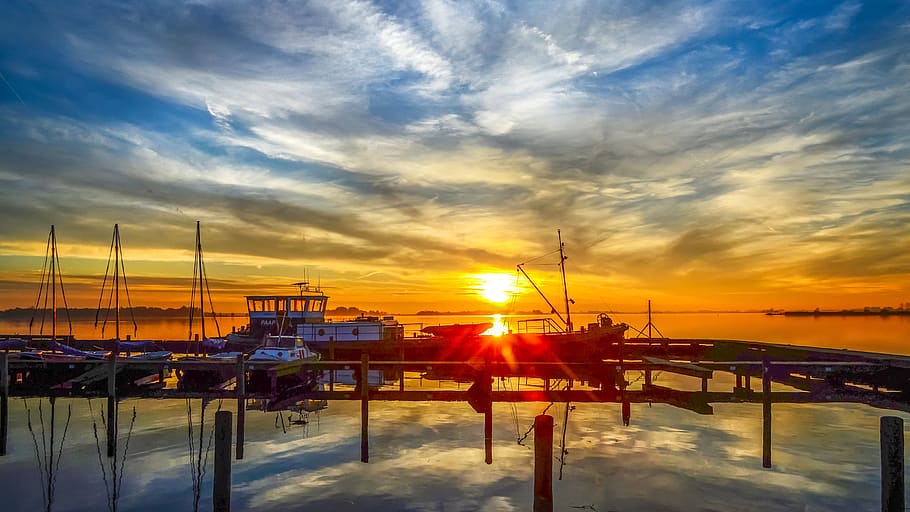 landscape, sunset, more, water, boat, beautiful, rest, color HD wallpaper