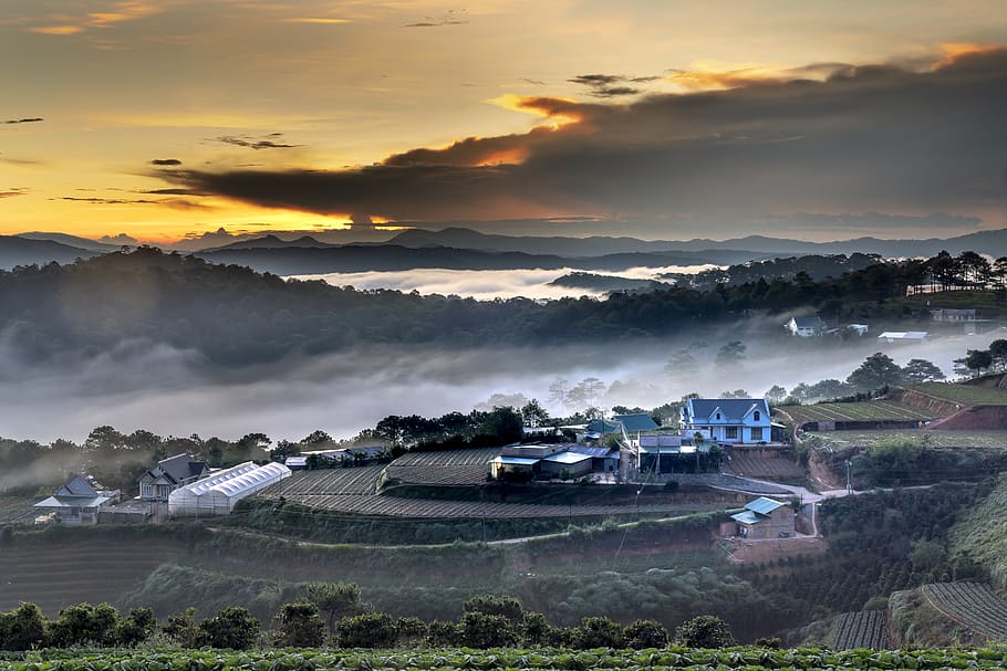 dalat, nice, clouds, town, dawn, fanciful, natural, light, freshness HD wallpaper