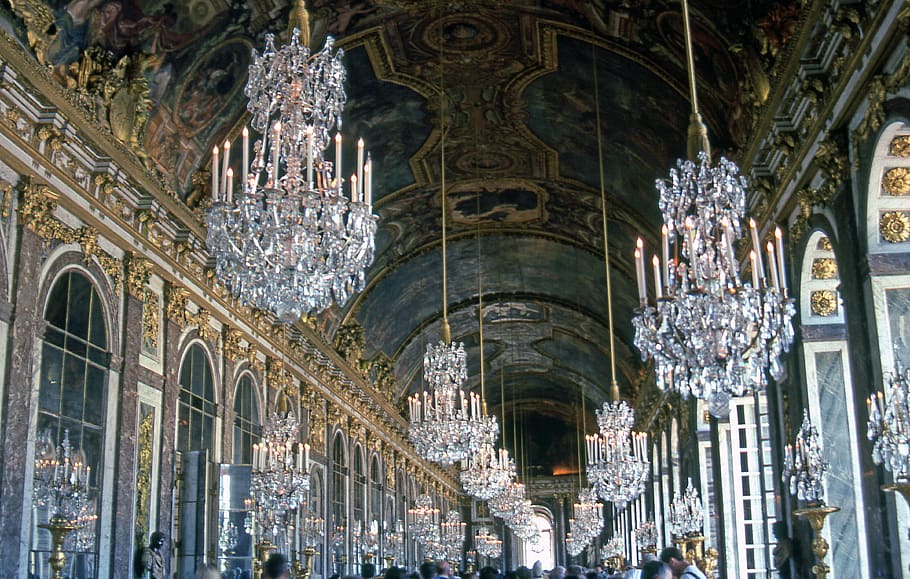 france, versailles, architecture, built structure, chandelier, HD wallpaper