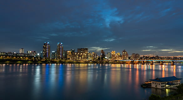 blue, seoul, han river, cityscape, korea, south korea, sky HD wallpaper