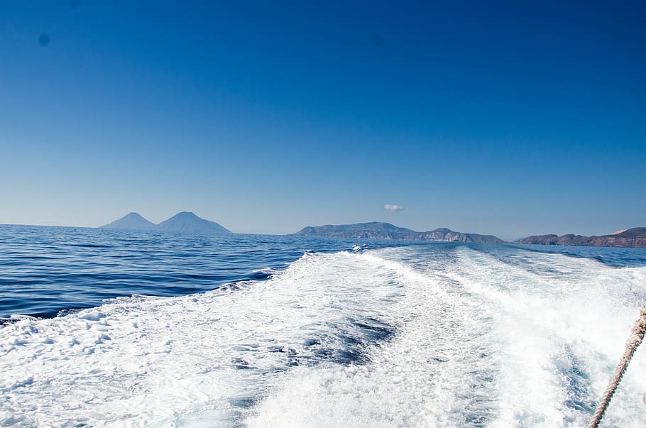 italy, vulcano, aeolian island, boat, sicily, blue, beauty in nature, HD wallpaper