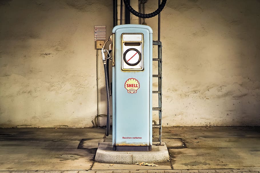 Blue Shell Gas Dispenser, abandoned, brand, classic, dirty, empty, HD wallpaper