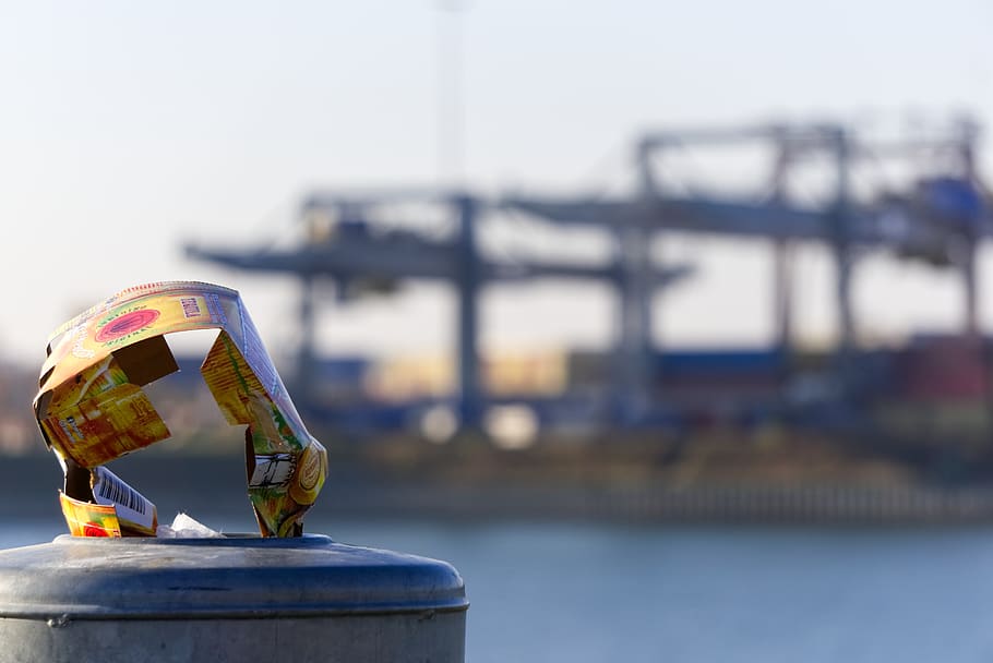 garbage, garbage can, paper, waste, container, port, crane HD wallpaper