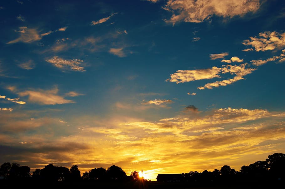 sweden, blue, sky, clouds, evening, sunset, tree, trees, forest HD wallpaper