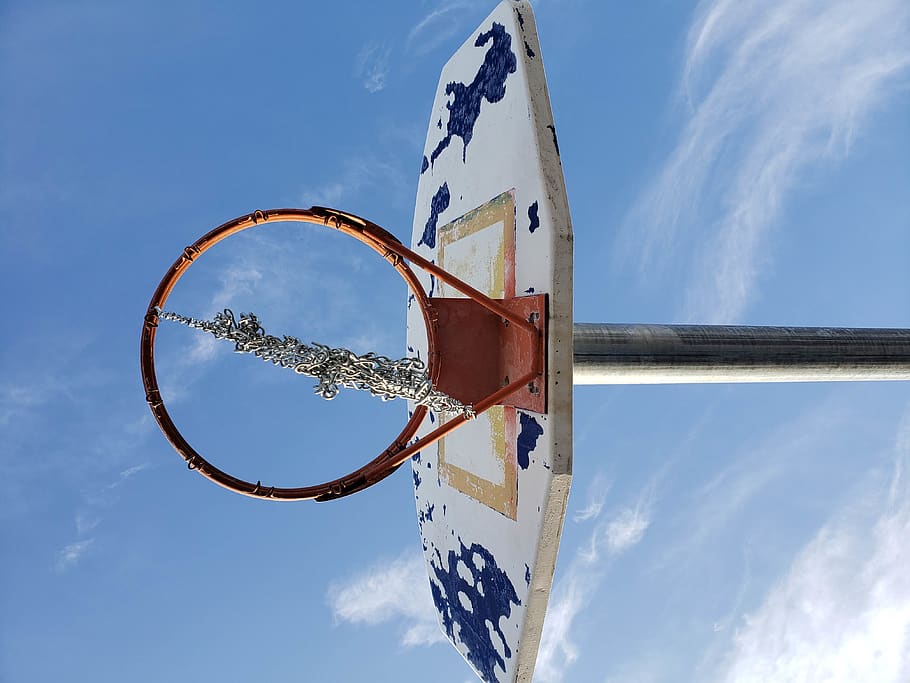 low-angle photography of white basketball rim, hoop, united states