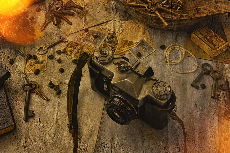 old, wood, background, rustik, photo montage, camera, photographer HD wallpaper