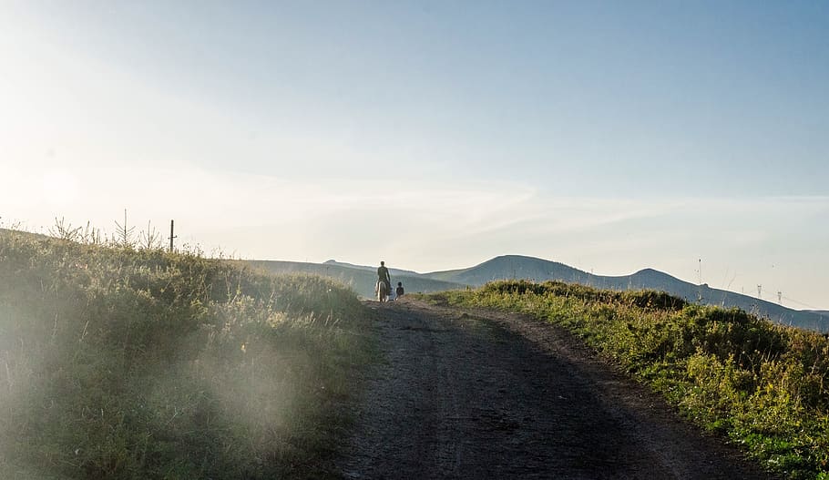 Person Riding Horse on Dirt Road, clouds, daylight, field, fog HD wallpaper