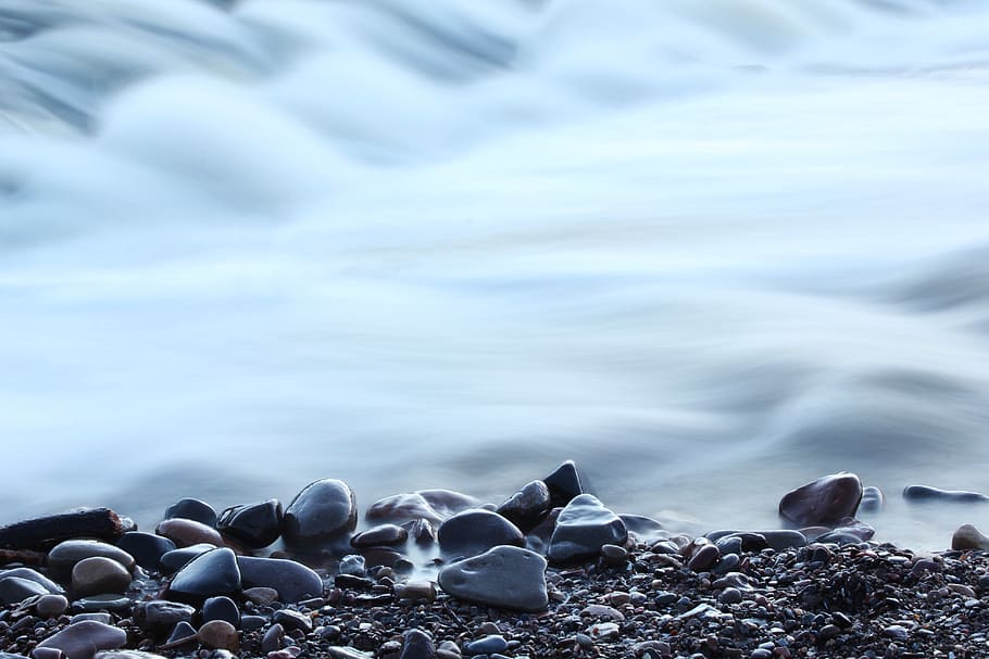 water, calm, river, flow, rocks, long exposure, solid, sea HD wallpaper