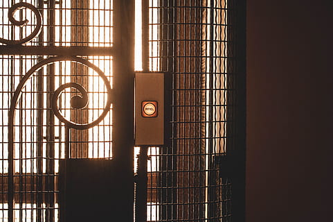 black metal gate, home decor, elevator, prison, sunset, paris HD wallpaper