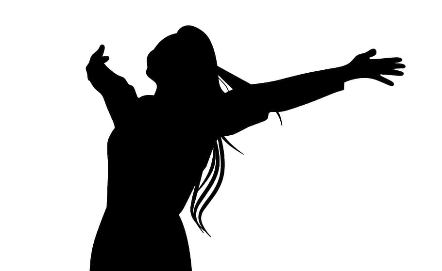 Illustration of woman with arms wide. Silhouette., feel, silhouette
joy