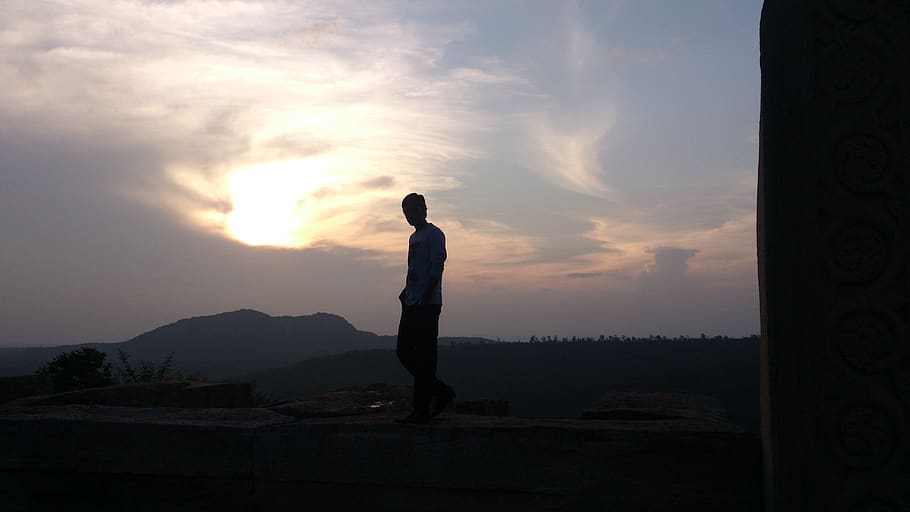 india, melukote, sky, one person, cloud - sky, silhouette, standing HD wallpaper