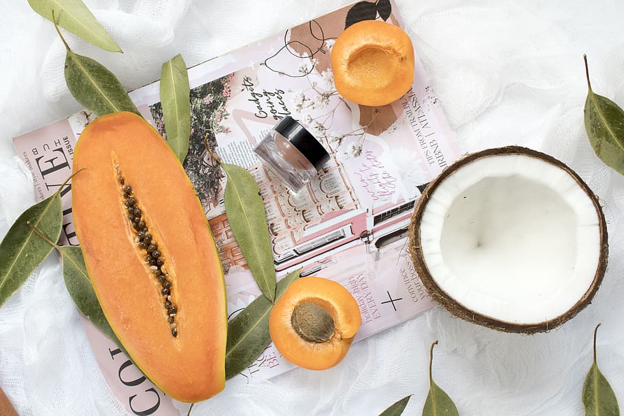 papaya and coconut, food and drink, healthy eating, freshness HD wallpaper