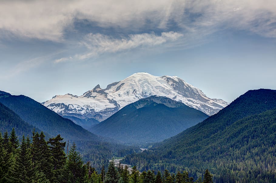 mount rainier, united states, pacific northwest, mountain, valley, HD wallpaper