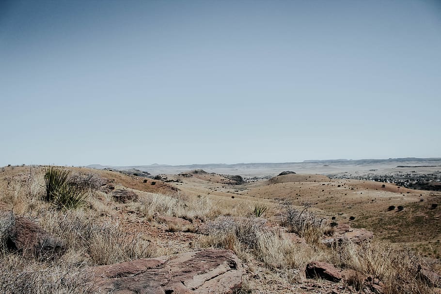 brown hills under clear sky, desert, nature, landscape, bush HD wallpaper