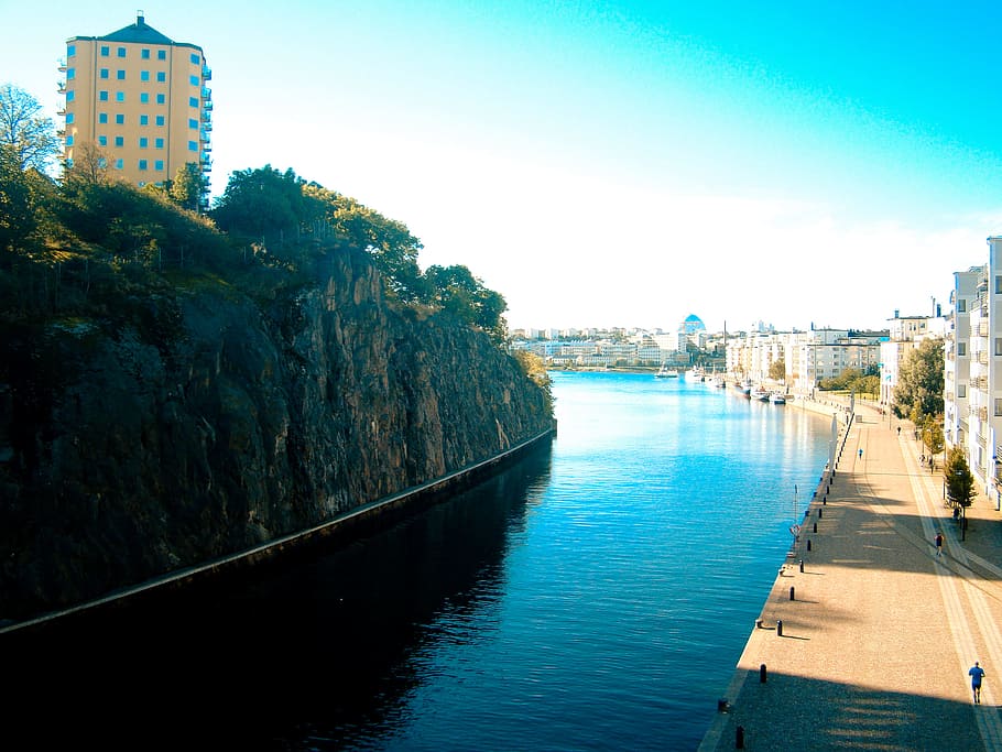 landscape, water, river, lake, streets, road, buildings, skyline HD wallpaper
