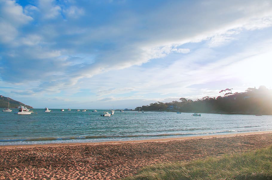 beach, summer, sky, warm, yacht, water, sea, cloud - sky, scenics - nature HD wallpaper