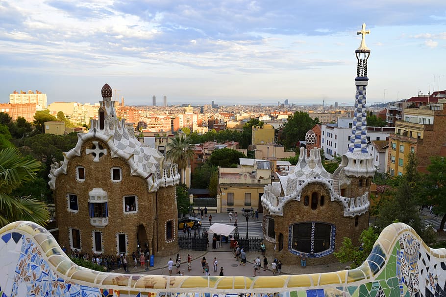 spain, barcelona, antonio gaudí, park güell, park guell, building exterior, HD wallpaper