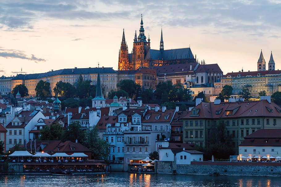 Historic city of Prague at summer night, building exterior, architecture HD wallpaper