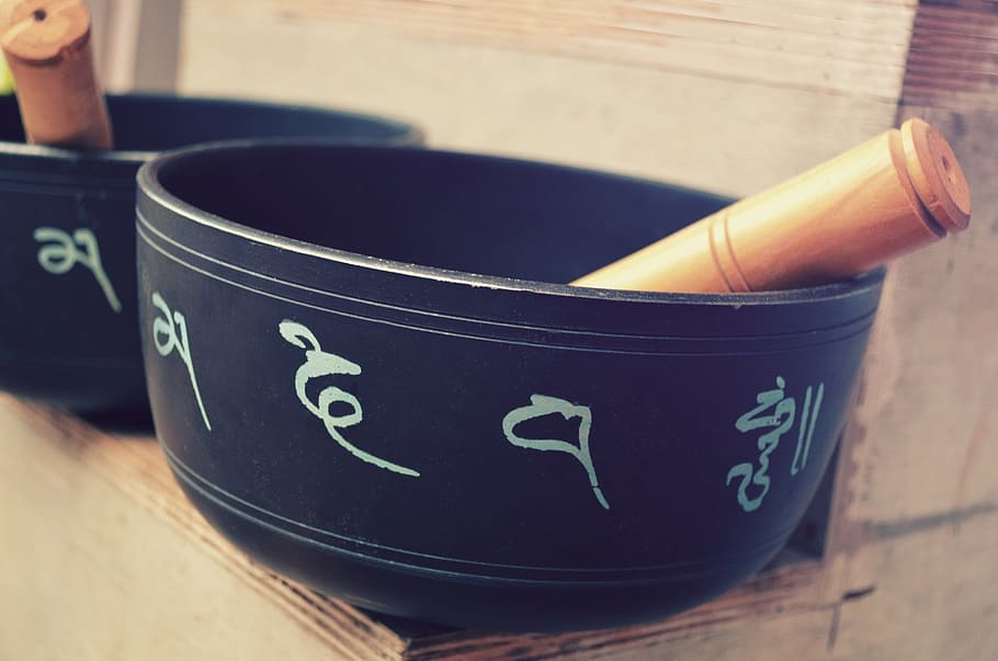 Bowls with wooden stick, wood - material, indoors, focus on foreground HD wallpaper
