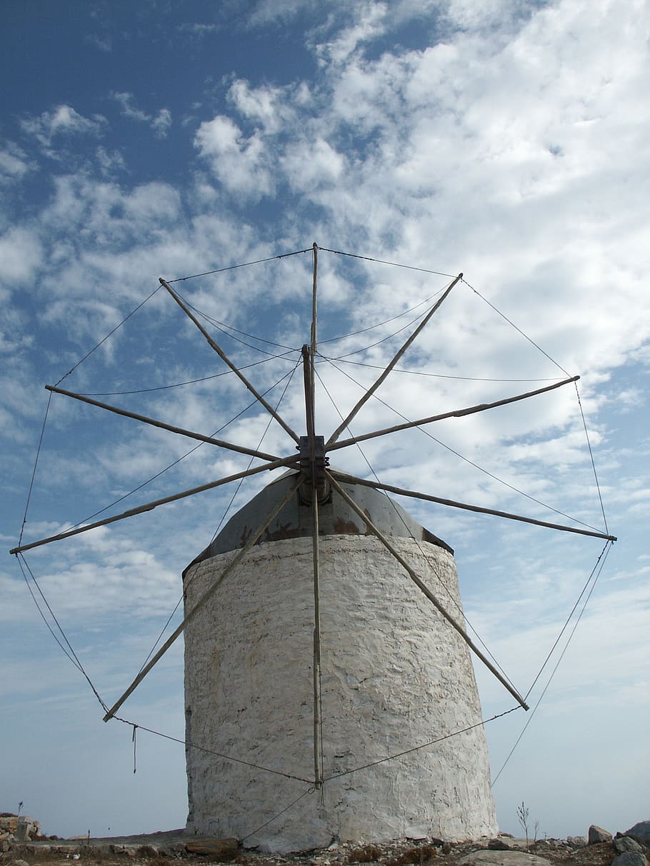 greece, amorgos, vent, ciel, widmill, bleu, pierre, nuage, moulin HD wallpaper