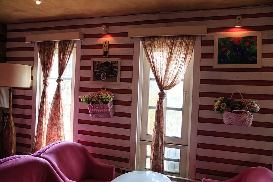 Three Curtains Covering Window, architecture, baskets, chair HD wallpaper