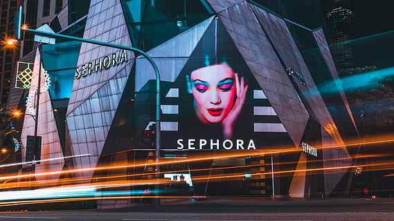 Sephora building, interior design, indoors, advertisement, billboard HD wallpaper
