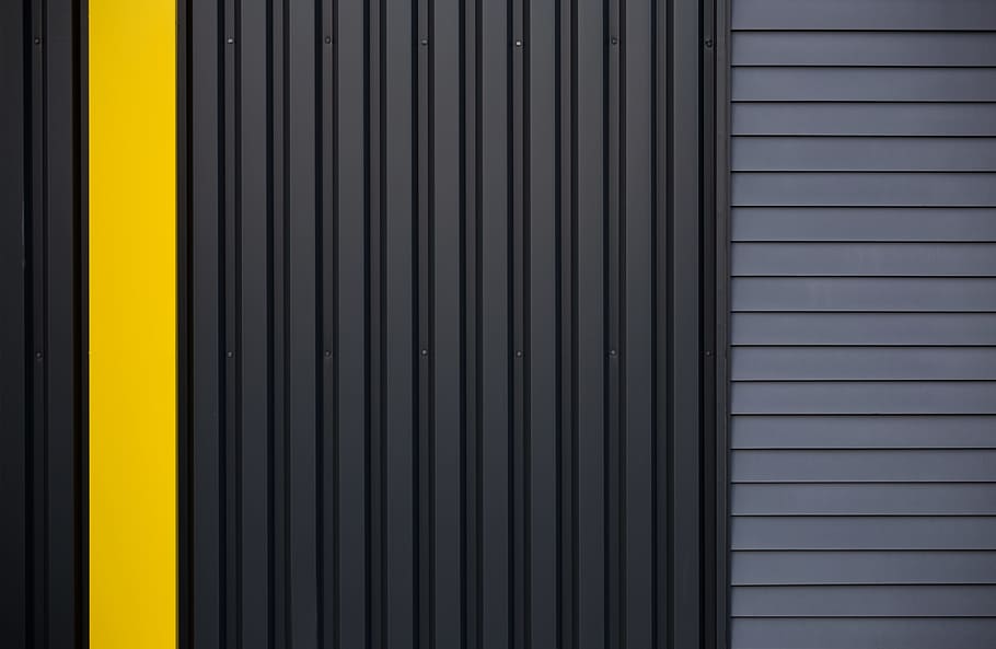architetcure, minimal, wall, surface, metalic gate, yellow HD wallpaper