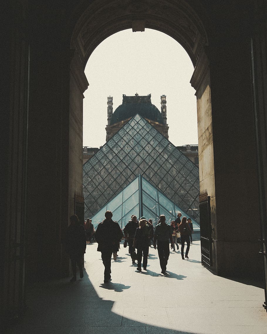 france, paris, musée du louvre, buildings, architecture, group of people, HD wallpaper