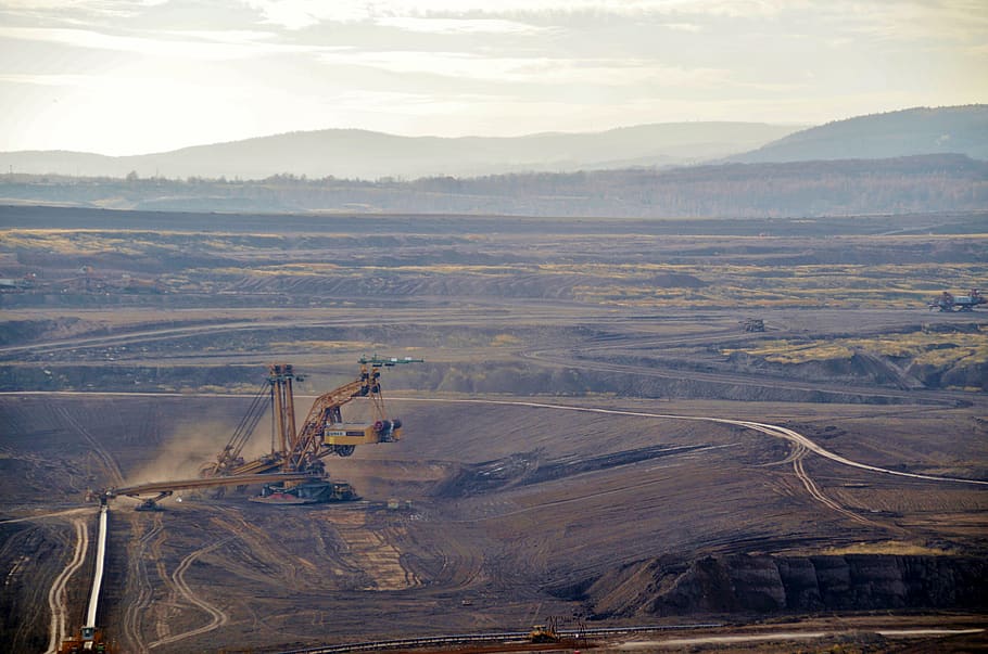 lignite, mine, mining, hard, machines, excavator, bucket, pan HD wallpaper
