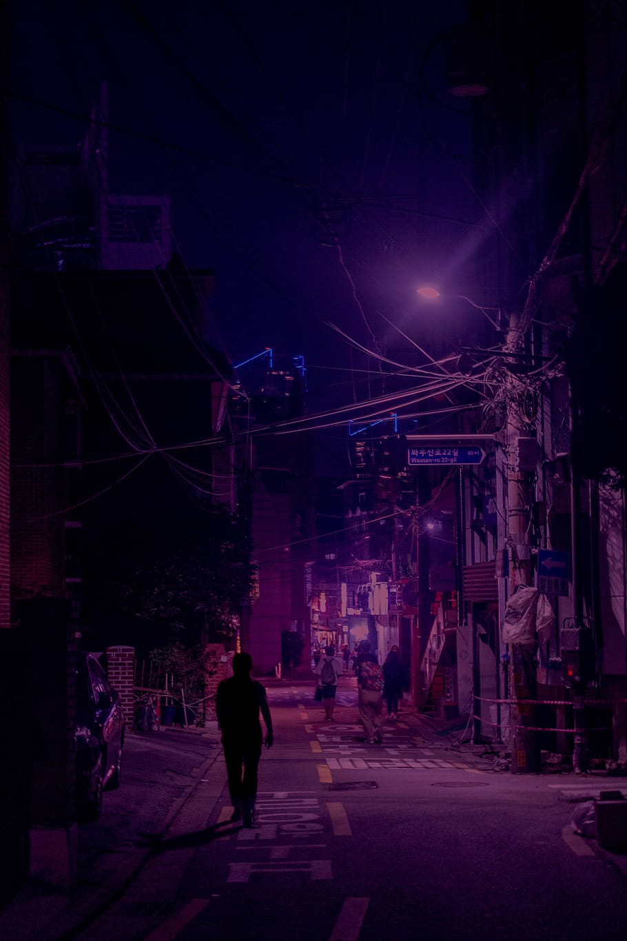 seoul, south korea, urban, noir, city, neon, night, architecture, HD wallpaper
