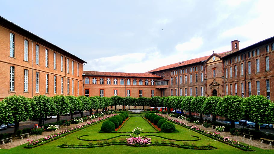 architecture, building, toulouse, courtyard, building exterior, HD wallpaper