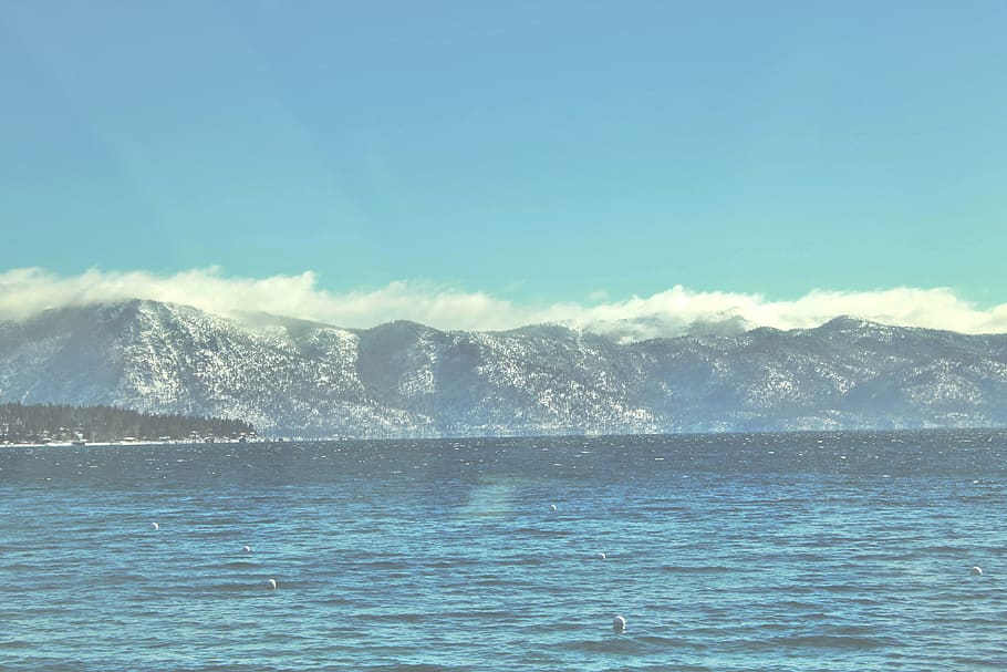 sky, blue, smokey, trees, water, lake, mountians, beauty in nature HD wallpaper