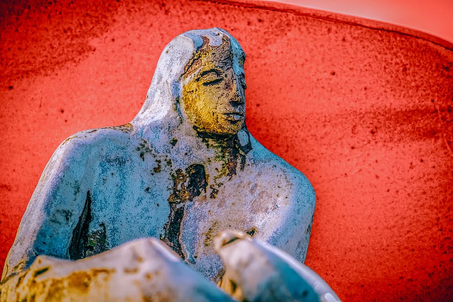 sculpture, stone, figure, man, backlighting, sitting, statue HD wallpaper