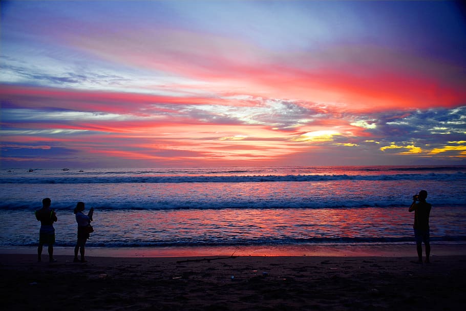 kuta beach, bali, indonesia, sunset, leisure, enjoyable, ocean, HD wallpaper