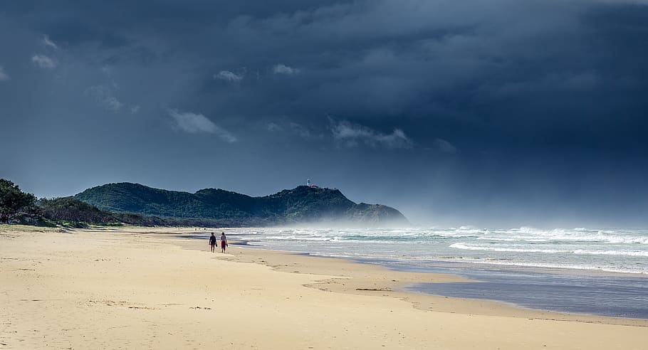 beach, storm, ocean, sea, water, nature, clouds, weather, seascape HD wallpaper