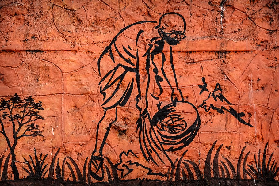 man painting on walla, background, texture, india, wall art, art and craft HD wallpaper