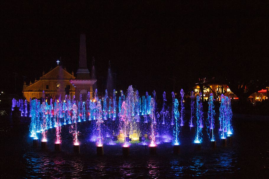 dancing lights, light show, philippines, third world, water HD wallpaper
