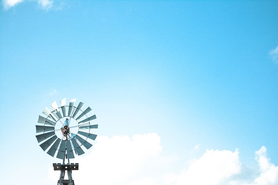 windmill, sky, blue, cloud - sky, low angle view, day, nature HD wallpaper