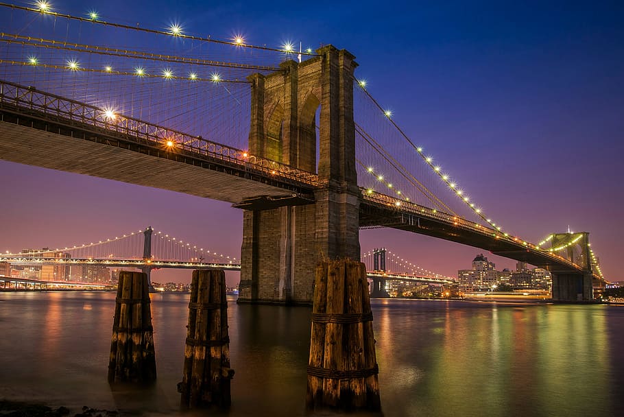 bridge, architecture, building, infrastructure, lights, ocean HD wallpaper