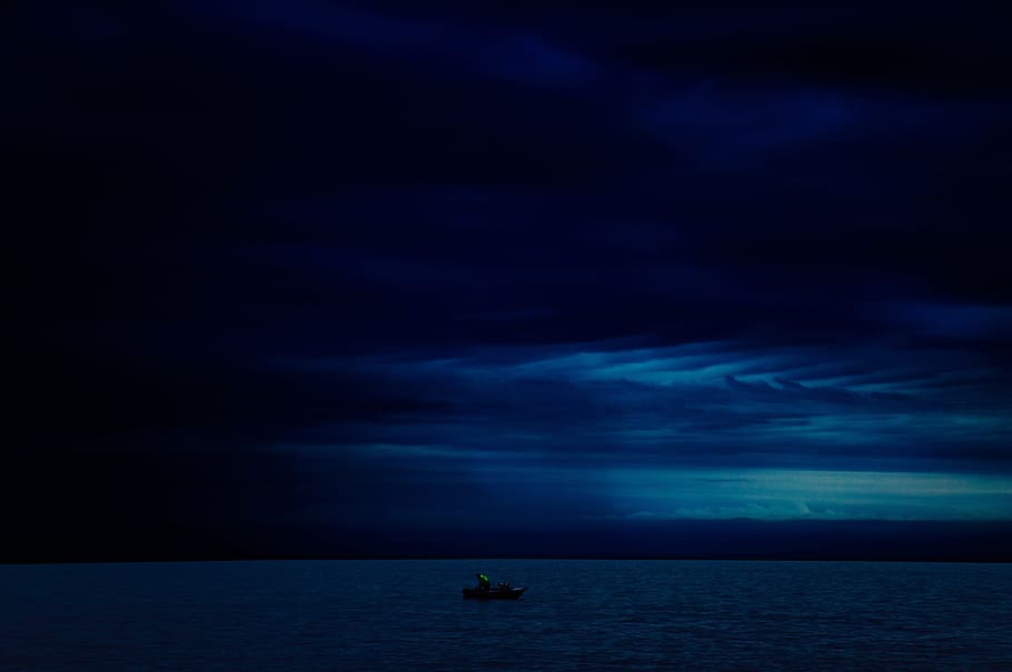 dark, night, sky, cloud, cloudy, nature, boat, ship, sea, water HD wallpaper