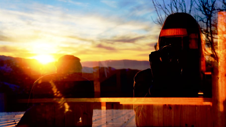 chile, farellones, mountains, sunset, camera, photography, reflection HD wallpaper